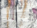 Tatiana Blanqué “Interferencias electromagnéticas, pasión I” Óleo y rotulador permanente sobre tiras de tela de originales 103,5 x 53 cm.
